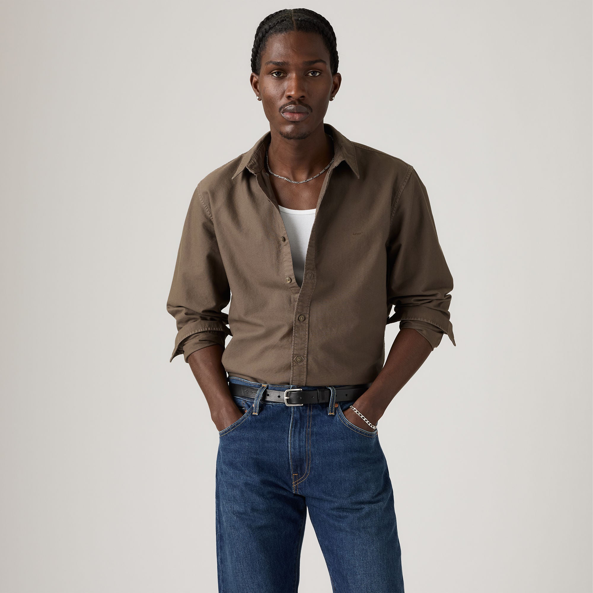 Levi's® Men's Authentic Button-Down Shirt Khaki Green Garment Dye |Levi's ID